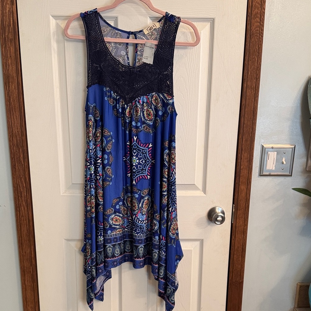 West K Blue Patterned Sleeveless Dress NWT - Picture 1 of 5